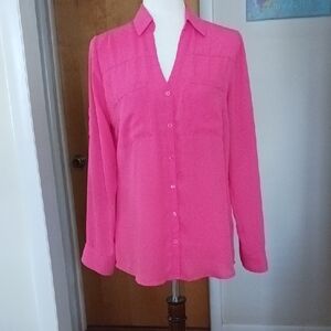 Express Portofino Shirt Button Down Long Sleeve Collared Vneck Coral Orange M